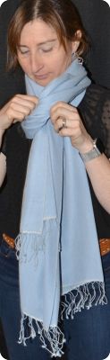 (ADmt-048L) Medium size Sunrise Pashmina 70% cashmere /30% silk shawl, Light Slate,   tasseled fringe