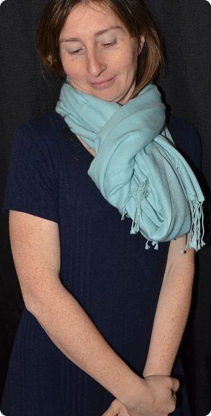 (ADft-071LL) Sunrise Pashmina 70% cashmere /30% silk shawl, Pastel Turquoise, twill weave,  tasseled fringe
